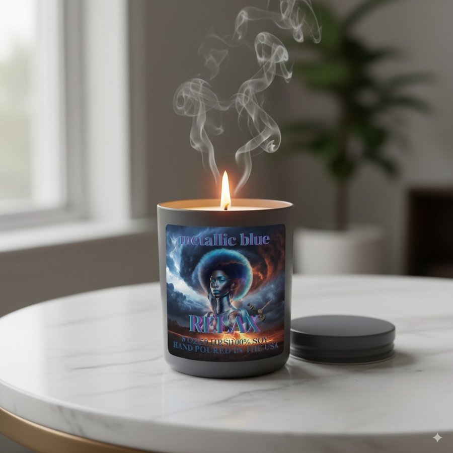 Metallic Blue RELAX Candle by Tornesia Moses