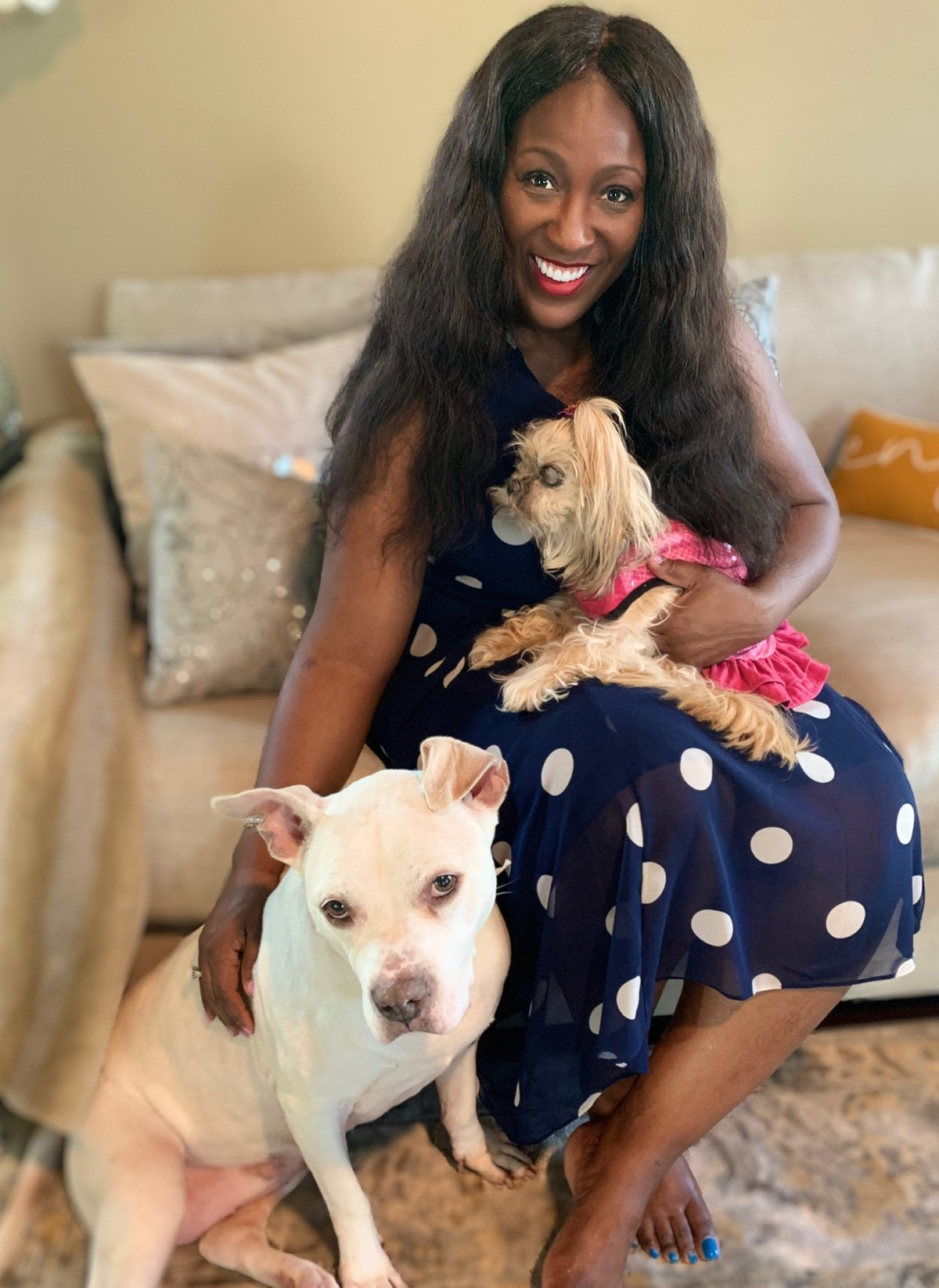 Tornesia at home with her dogs